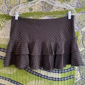 Vintage Y2K Star City Brown Pinstriped Harajuku Ultra Mini Skirt Size 7